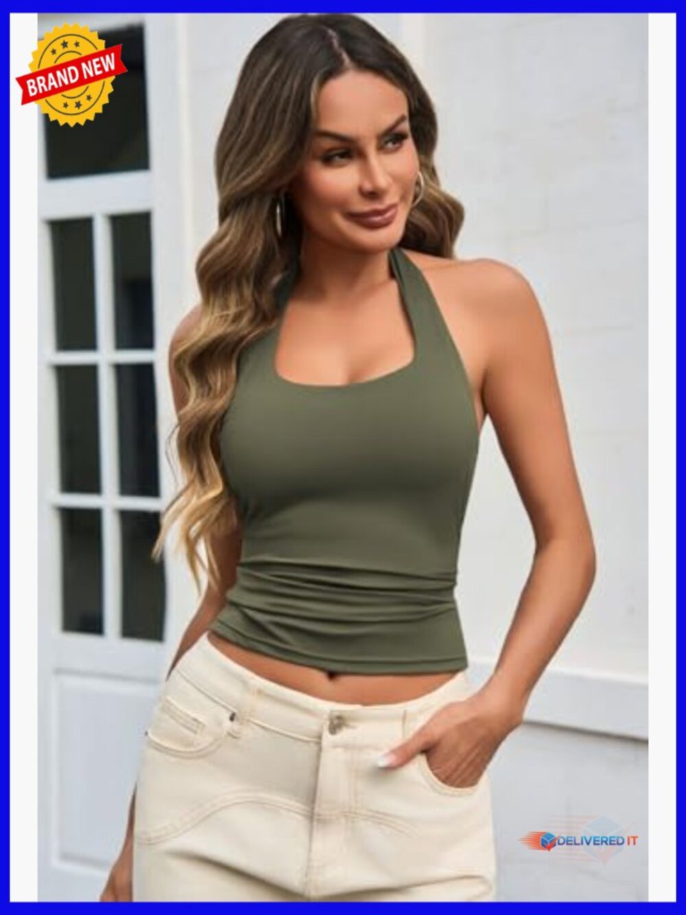 Sexy Halter Neck Backless Tank Top, Stretchy Yoga Fabric, Double-Lined Bust - Picture 3 of 7